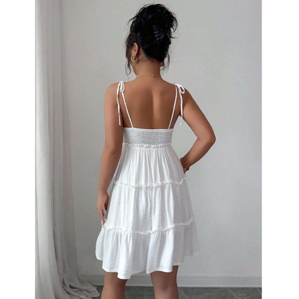 Babydoll White Summer Mini Dress Flared - Picture 7 of 14